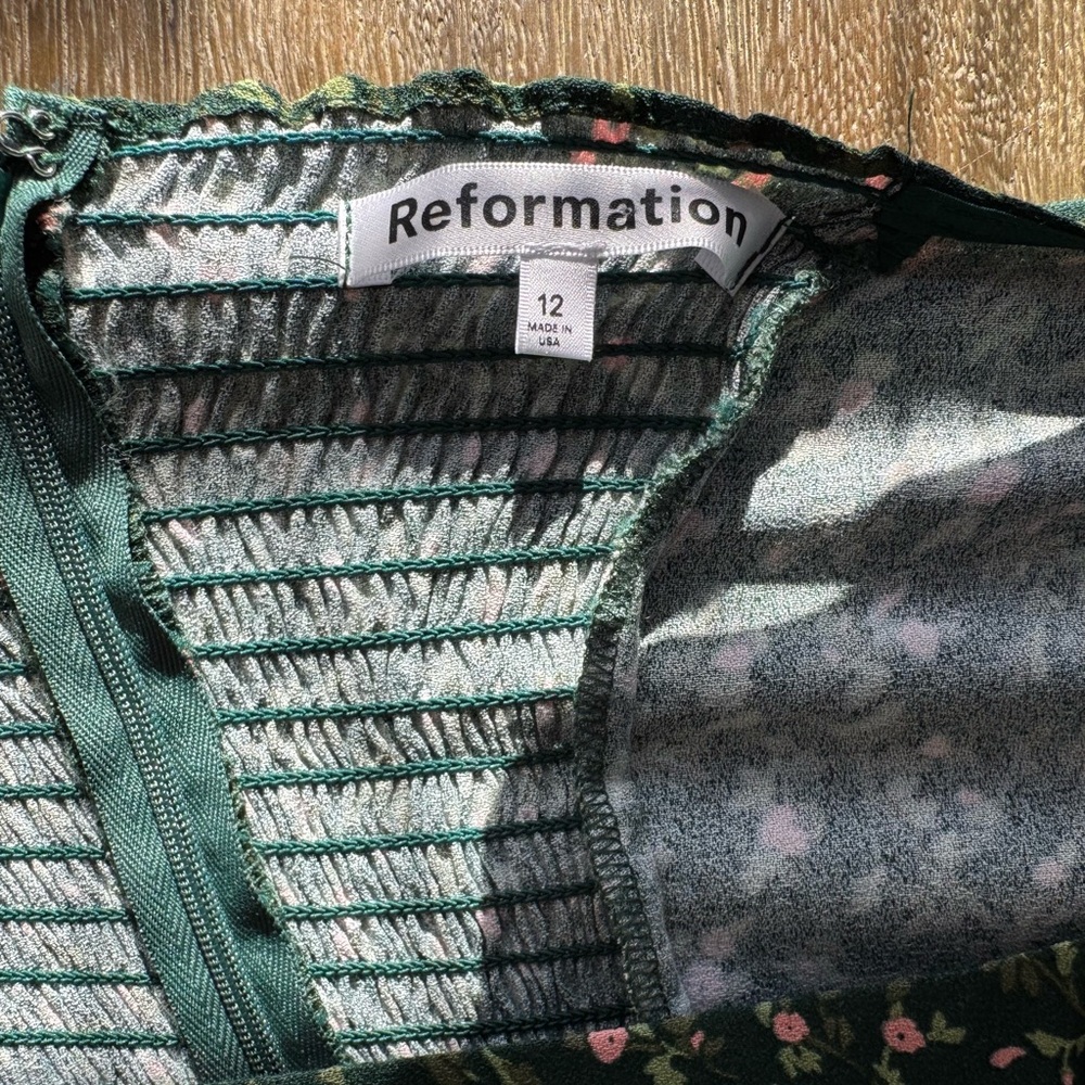 Reformation Alessi Midi Long Sleeve Dress Green Floral Size 12 - Picture 5 of 8